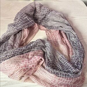 Cozy Pink and Gray Infinity Scarf with Geometric Pattern